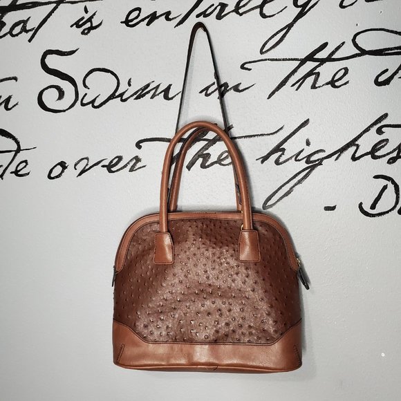 London Fog Lark Tan Ostrich-Embossed Dome Satchel - Picture 4 of 9
